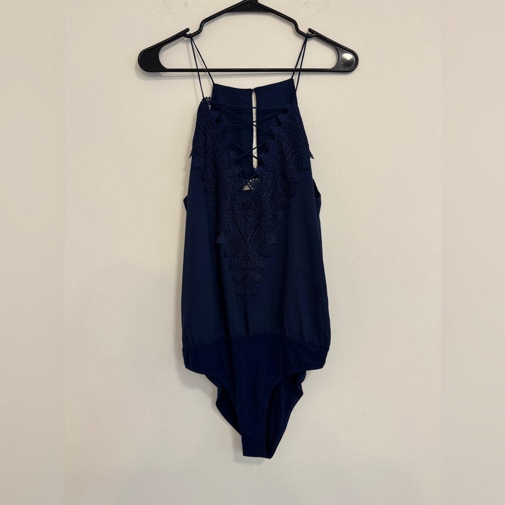 Wayf Midnight Blue Lace-Up Bodysuit